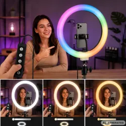 Lampa pierścieniowa led RGB ring uchwyt na telefon usb do nagrywania-5907451392249