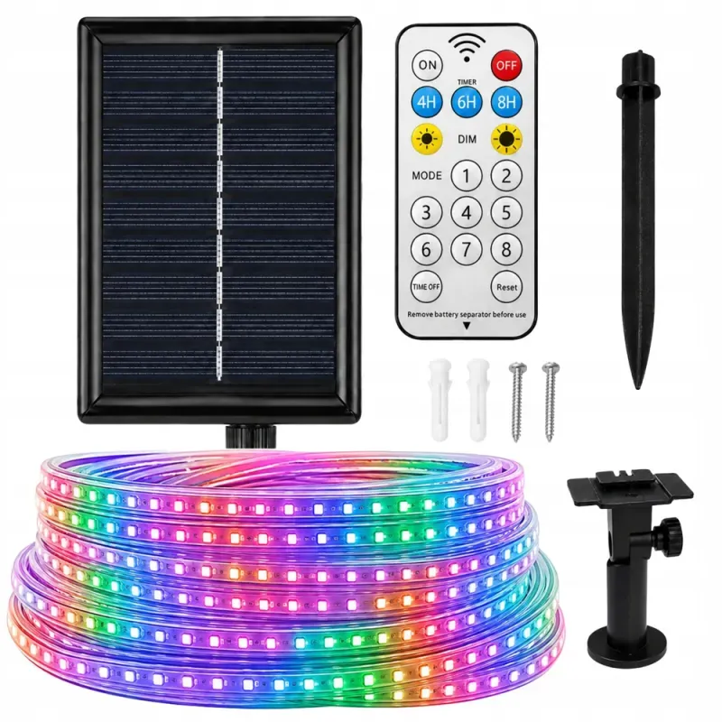 Taśma led wodoodporna 10m ip65 z zasilaniem solarnym kolorowa + pilot-5907451392102