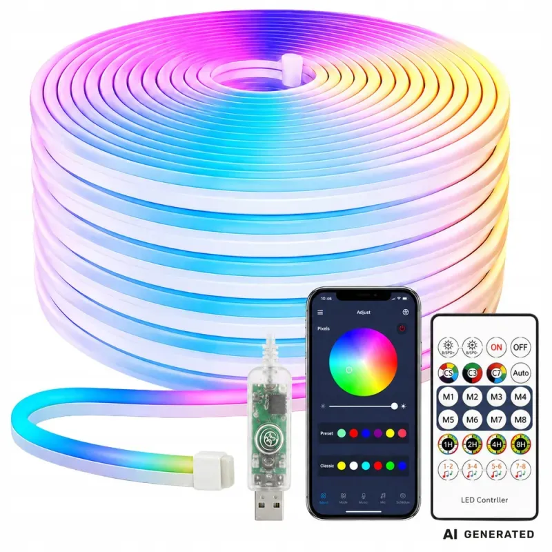 Taśma neon led 5m rgb bluetooth aplikacja pilot elastyczna wodoodporna-5907451392072