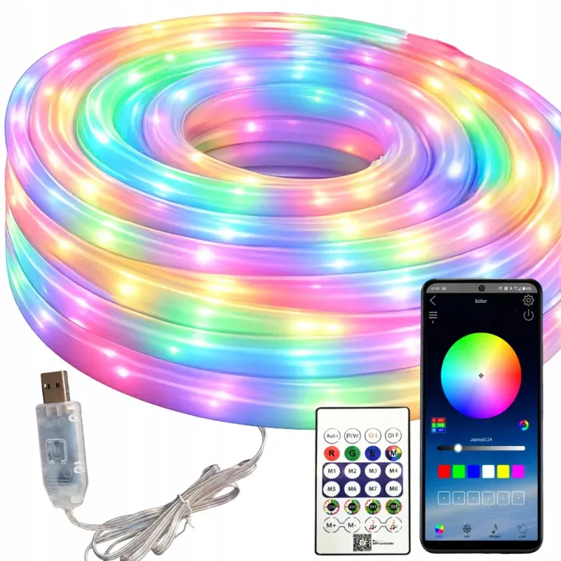 Taśma neon RGB-IC 360° 10m led bluetooth aplikacja pilot 5V/USB-5907451392065