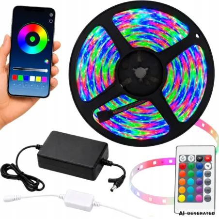 Taśma led rgb kolorowa 10m 12v 2835rgb pilot aplikacja music sync zasilacz-5907451392041