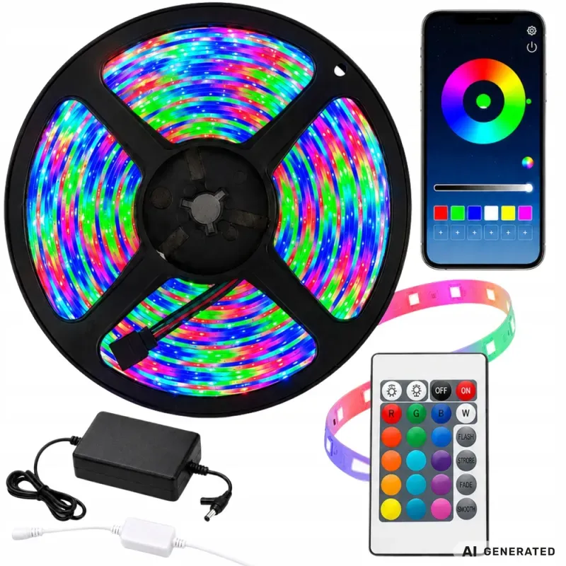 Taśma led RGB kolorowa 10m 12v 5050 SMD aplikacja music sync zasilacz-5907451392034