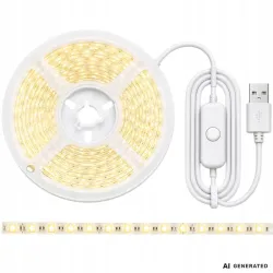 Taśma led usb 5v 5m białe zimne światło z włącznikiem samoprzylepna ozdobna-5907451392027