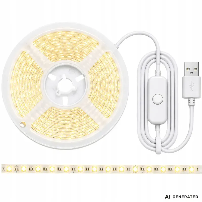 Taśma led usb 5v 5m białe zimne światło z włącznikiem samoprzylepna ozdobna-5907451392027