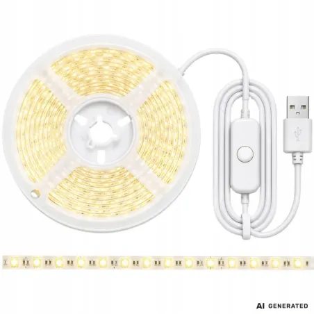 Taśma led usb 5v 5m białe zimne światło z włącznikiem samoprzylepna-5907451392027