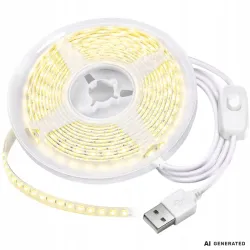 Taśma led usb 5v 3m białe zimne światło z włącznikiem samoprzylepna-5907451392010
