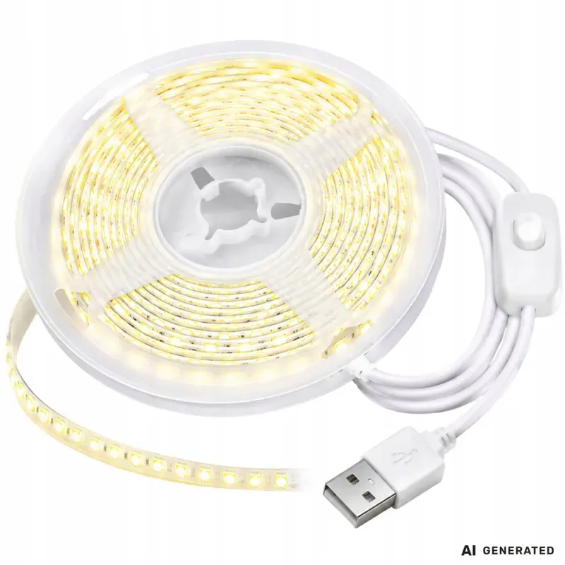 Taśma led usb 5v 3m białe zimne światło z włącznikiem samoprzylepna-5907451392010