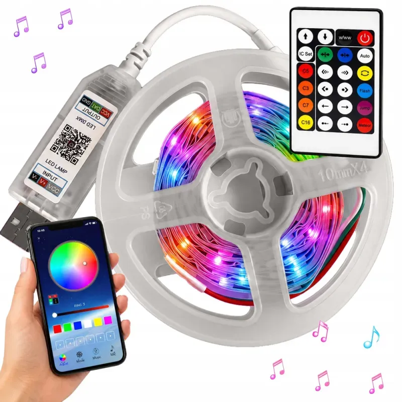 Taśma neon led 5m rgb bluetooth aplikacja pilot elastyczna kolorowa ledy-5907451391990