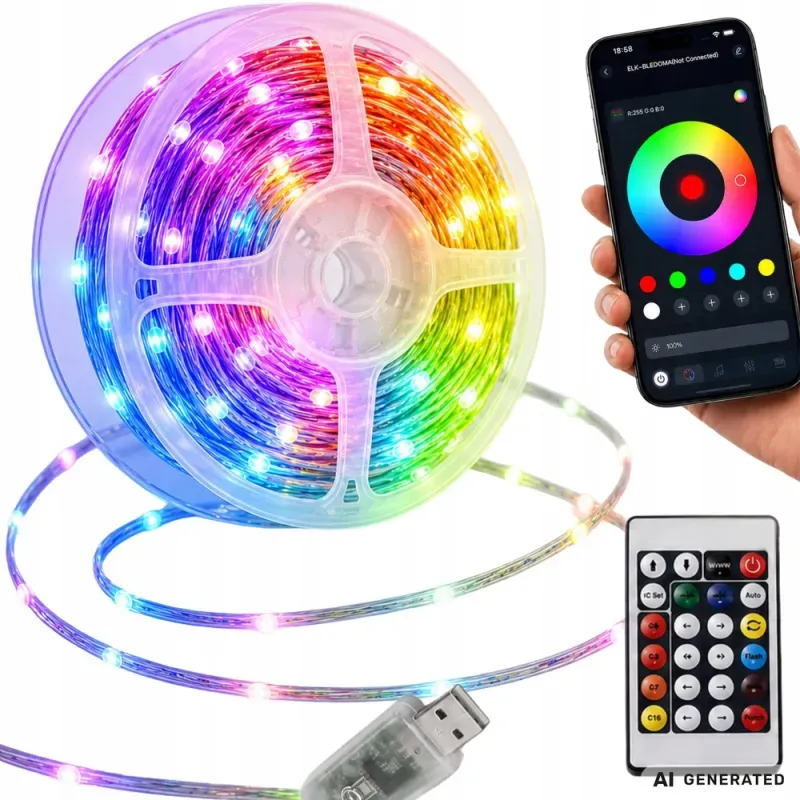 Taśma led rgb 10m usb 5v pilot aplikacja music sync dekoracyjna pasek-5907451391983