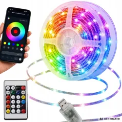 Taśma led rgb 5m usb 5v pilot aplikacja music sync dekoracyjna pasek-5907451391976