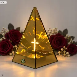 Lampion znicz LED lustrzany 3D piramida z podświetlanym krzyżem 20 cm-5900202671884
