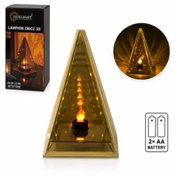 Lampion znicz LED lustrzany 3D piramida z żywym płomieniem 20 cm-5900202671808