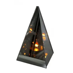 Lampion znicz LED lustrzany 3D piramida z żywym płomieniem 20 cm-5900202671808