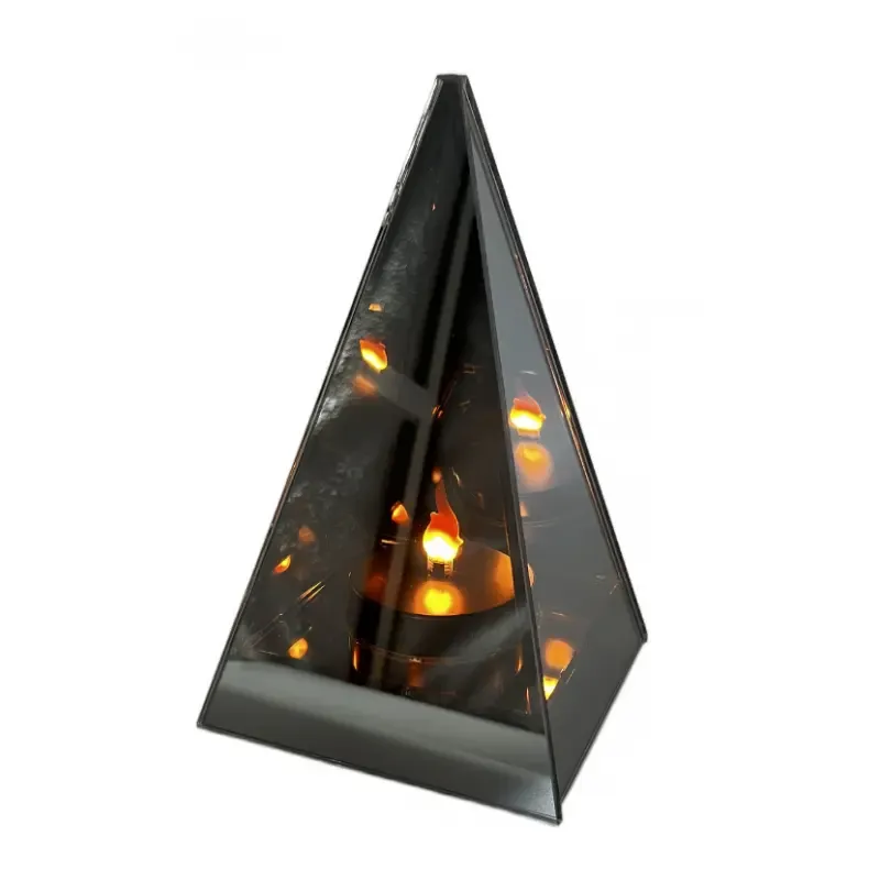 Lampion znicz LED lustrzany 3D piramida z żywym płomieniem 20 cm-5900202671808