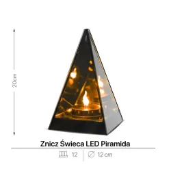 Lampion znicz LED lustrzany 3D piramida z żywym płomieniem 20 cm-5900202671808