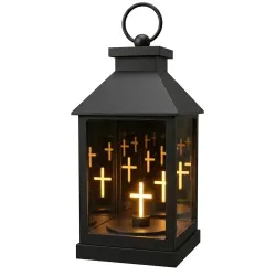 Znicz latarnia lampion LED 3D świecący krzyż czarna efekt lustra 20 cm-5900202671877