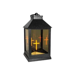 Znicz latarnia lampion LED 3D świecący krzyż czarna efekt lustra 20 cm-5900202671877
