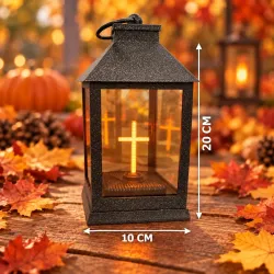 Znicz latarnia lampion LED 3D świecący krzyż czarna efekt lustra 20 cm-5900202671877