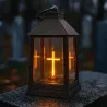 Znicz latarnia lampion LED 3D świecący krzyż czarna efekt lustra 20 cm-5900202671877