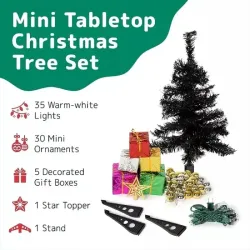 Mini choinka na biurko zestaw z bombkami światełkami i prezentami 58cm-810031585366