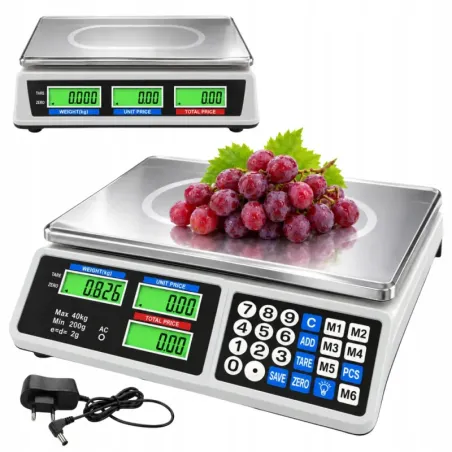 Waga elektroniczna kalkulacyjna sklepowa lcd 40kg 2g akumulatorowa dokładna-5907451392508