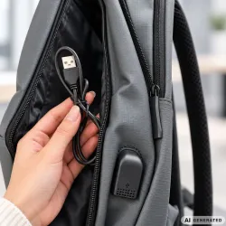 Plecak na laptopa biznesowy szary usb do pracy podróżny do szkoły pojemny-5907451394335