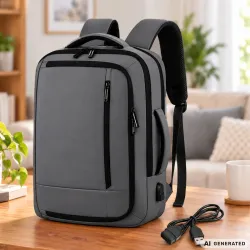 Plecak podróżny bagaż podręczny torba na laptopa usb 19 l szary biznesowy-5907451394304