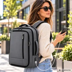 Plecak podróżny bagaż podręczny torba na laptopa usb 19 l szary biznesowy-5907451394304