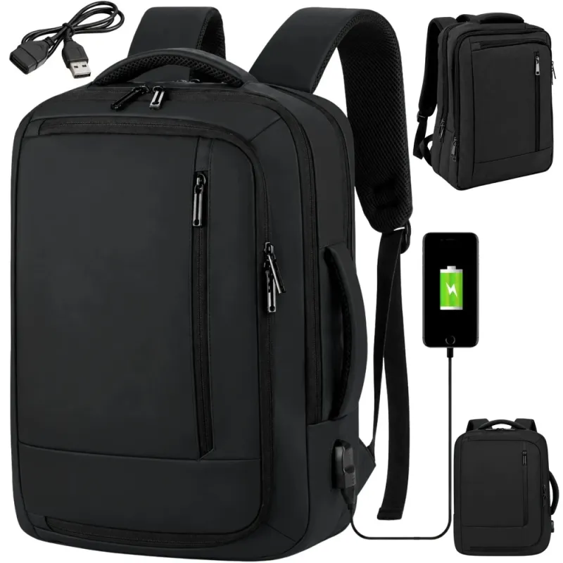 Plecak podróżny bagaż podręczny torba na laptopa usb 19 l czarny biznesowy-5907451394298