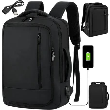 Plecak podróżny bagaż podręczny torba na laptopa usb 19 l czarny biznesowy-5907451394298