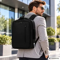 Plecak podróżny bagaż podręczny torba na laptopa usb 19 l czarny biznesowy-5907451394298