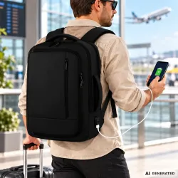 Plecak podróżny bagaż podręczny torba na laptopa usb 19 l czarny biznesowy-5907451394298