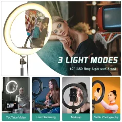 Pierścieniowa lampa do selfie 10W 10"/26cm komplet ze statywem 2,1m