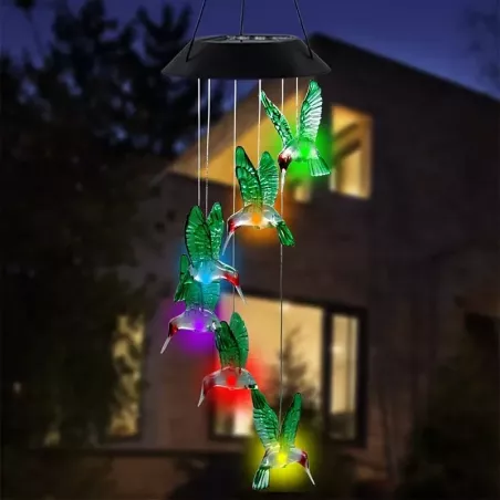 Solarne kolibry dzwonki lampki ogrodowe LED ptaki dzwoniące na wietrze-5907520035459