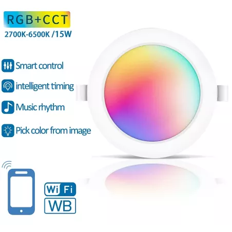Lampa panel plafon sterowany z WI-FI okrągły podtynkowy 15w RGB+CCT-8433325290931