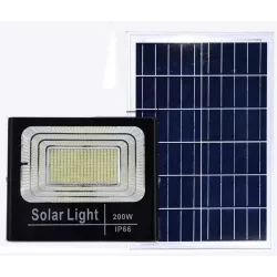 Zestaw solarny halogen LED 200W IP68, czujnik ruchu, panel i pilot