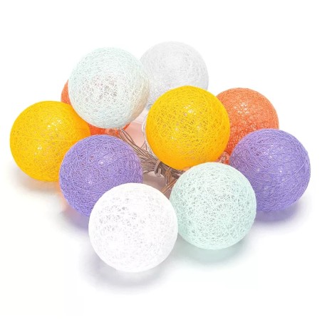 Bawełniane kule girlanda 10 kolorowych lampek 90cm długości na baterie-8433325208943