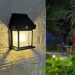 Lampa solarna kinkiet LED w stylu retro z czujnikiem ruchu i zmierzchu