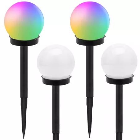4xlampa solarna ogrodowa kula rgb wbijana 10cm z czujnikiem zmierzchu-5907451344170