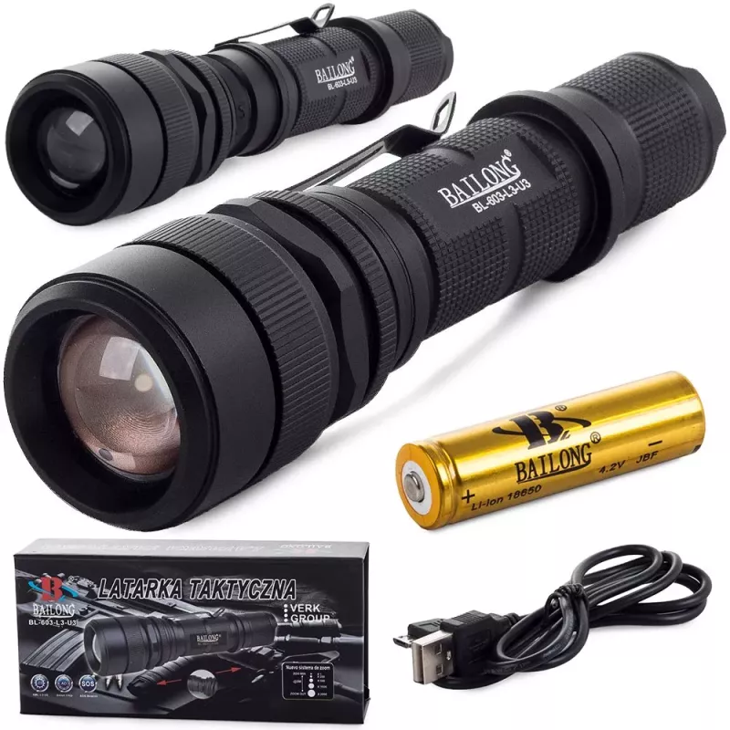 Latarka taktyczna bailong usb led cree xm-l3-u3 - 1