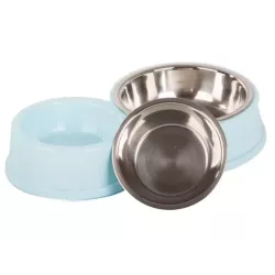Miska podwójna dla psa kota metalowa na karmę wodę - 7