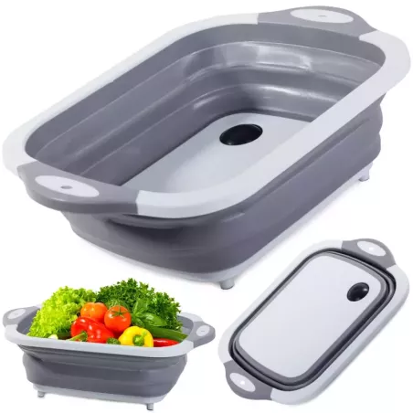 Miska silikonowa  z korkiem deska do krojenia zlew turystyczny 2 w 1-5907451317440