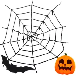 Sztuczna duża pajęczyna czarna halloween dekoracja - 1