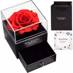 Wieczna róża w pudełku prezent szkatułka szufladka na naszyjnik biżuterię - 1