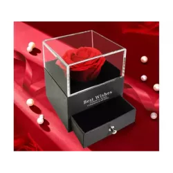 Wieczna róża w pudełku prezent szkatułka szufladka na naszyjnik biżuterię - 5