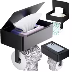 Uchwyt na papier toaletowy z pojemnikiem na chusteczki półką czarny loft wc-5907451353127
