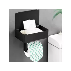 Uchwyt na papier toaletowy z pojemnikiem na chusteczki półką czarny loft wc-5907451353127
