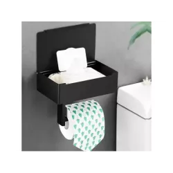 Uchwyt na papier toaletowy z pojemnikiem na chusteczki półką czarny loft wc - 2