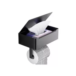 Uchwyt na papier toaletowy z pojemnikiem na chusteczki półką czarny loft wc-5907451353127