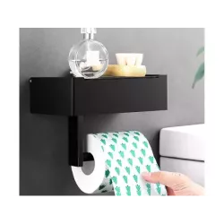 Uchwyt na papier toaletowy z pojemnikiem na chusteczki półką czarny loft wc-5907451353127